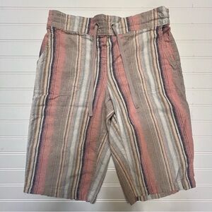 Dash Linen Blend Bermuda Shorts Tan and Pink Stripes Size S